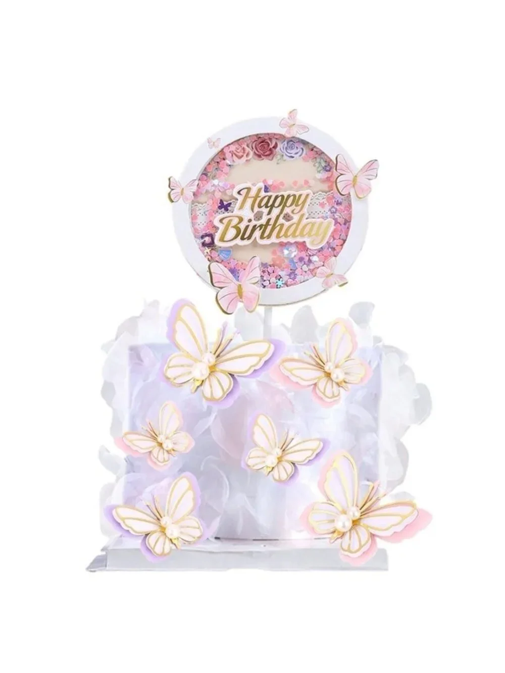 Butterfly Sequin Cake Topper Round NEW Confetti Birthday Decoration Party Pretty